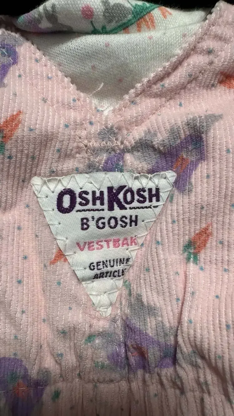 Vintage Oshkosh Pink Baby Girl Bunny Overalls & Long Sleeve Bunny Bodysuit 3-6M